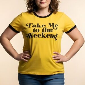Lularoe "Take me to the Weekend" Yellow/Black T-shirt -- L‎
